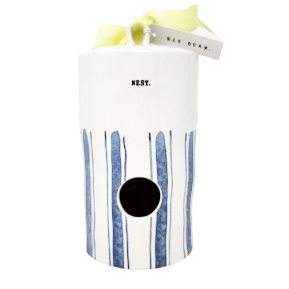 RAE DUNN watercolor striped NEST cylindrical birdhouse NWT